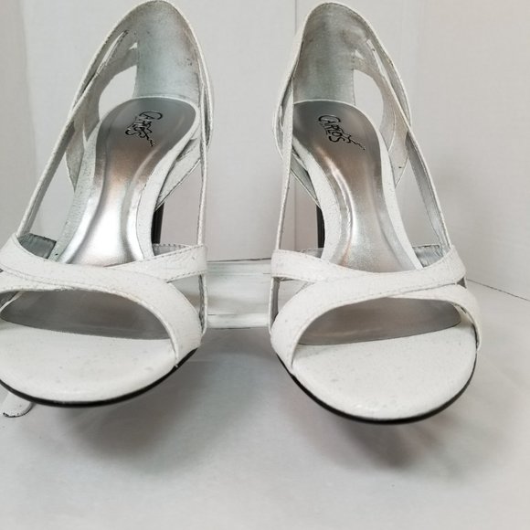 CARLOS SANTANA Speckled White Crackled Heels, Size 8.5M - Picture 2 of 11